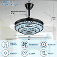 thumbnail image 4 of AFANQI 42 inch Modern Retractable Ceiling Fan with Lights and Remote control 6Speed Fandelier Smart Ceiling Fan Light with Bluetooth Speaker RGB Color LED Lights Reversible Bedroom Living Room, 4 of 14