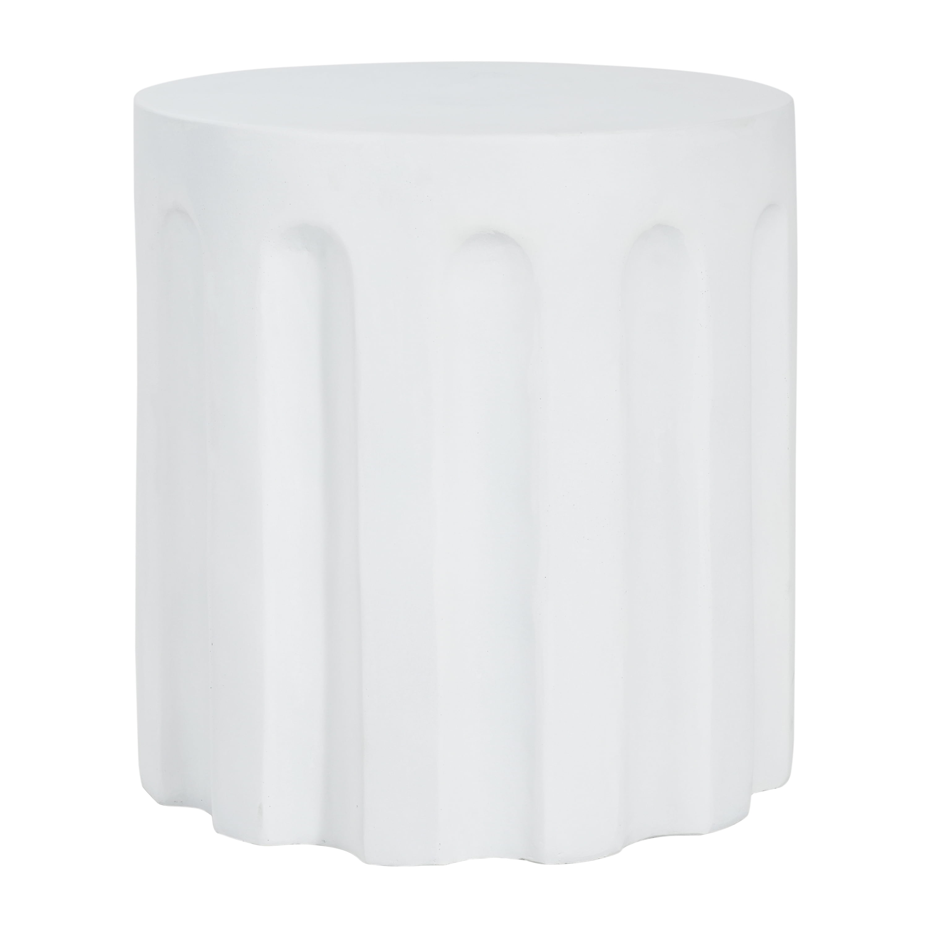 Outdoor White Cylindrical Concrete Side Table for Patio Balcony, White