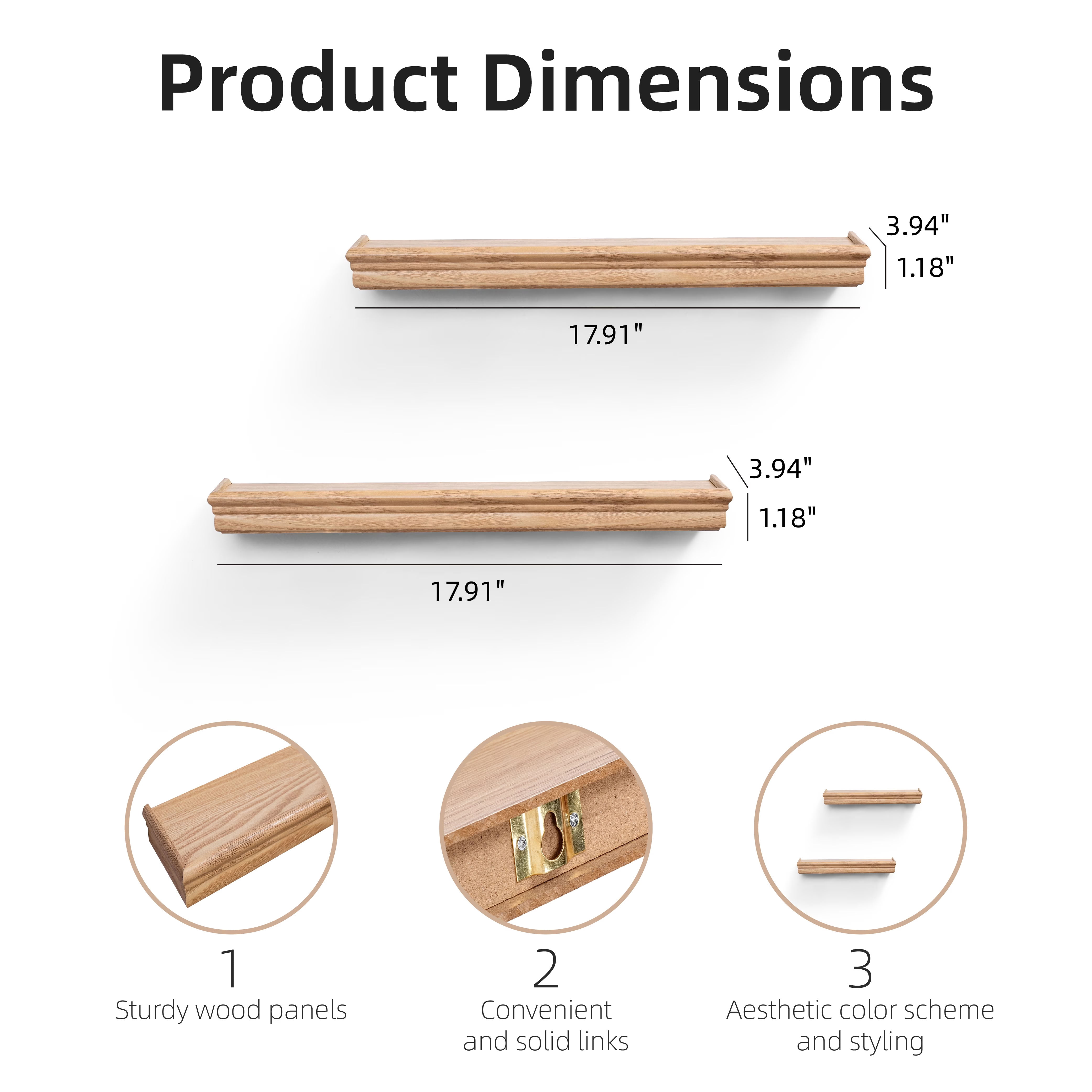 MAYEERTY 2-Piece Floating Wall Shelves, 18" Wood Wall Mounted Storage Ledges with Invisible, for Bedroom Bathroom Living Room Kitchen