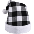 thumbnail image 1 of JM Gorro de Papá Noel para adultos, terciopelo rojo, cuadros negros, suministros para fiesta de Navidad, gorro de Papá Noel, gorro de Papá Noel a cuadros en blanco y negro, sombrero de Navidad (blanco y negro) JM RV021031-01372SDJ, 1 of 5