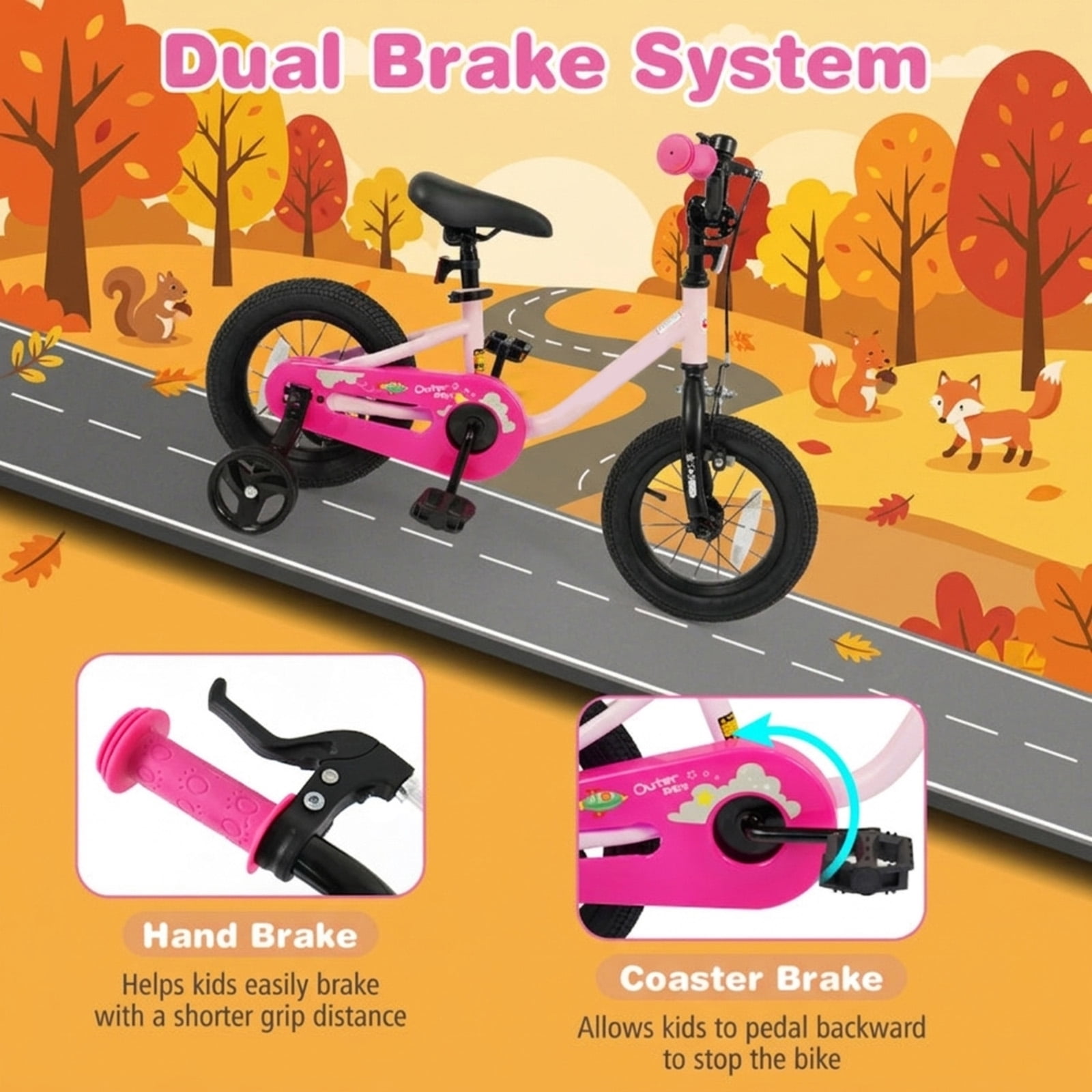 Redsmile Kids Bike 12 Inch for 3-7 Years Old Boys and Girls, Toddler Bicycle with Adjustable Handlebar and Seat, Children Bike 12/14/16-Inch, Holds 110 lbs, Pink