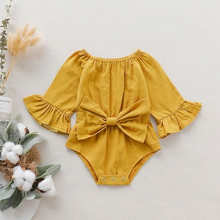

TOWED22 Baby Bodysuit Boy Toddler Girls Summer Romper Short Sleeve Ruffled Lace Bodysuit Jumpsuit Sunsuit Playsuit Outfit Yellow