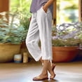 thumbnail image 2 of Hurxie Women's Linen Capri Pants with Drawstring Petite Summer Beachwear Lightweight Elastic Waist Pants White,M, 2 of 7