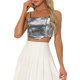 thumbnail image 1 of INSPIRAR CHIC Top de Mujer con Brillo, Tirantes de Espagueti, Dobladillo Curvo, Parte Brillante, Crop Cami L Plata, 1 of 6