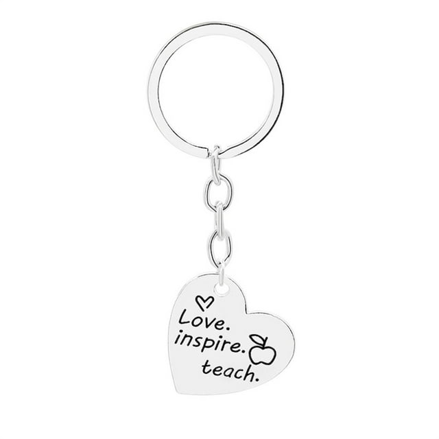 relayinert Teacher Keychain Heart-shape Key Chain Stainless Steel Charms Pendants D1270-2 1Set