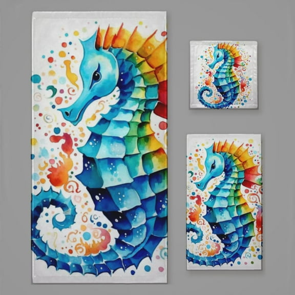 Colorful Seahorse Watercolor Bath Towel Sets For Bathroom Hand Towels Fingertip Towels 3 Piece Soft Absorbent For Bathroom Kitchen Hotel Beach
