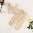 thumbnail image 4 of Toddler Baby Girl Solid Color Ruffle Sleeveless Button Down Halter Tank Crop Tops and Pants Outfits Yellow 1-2 Years, 4 of 6