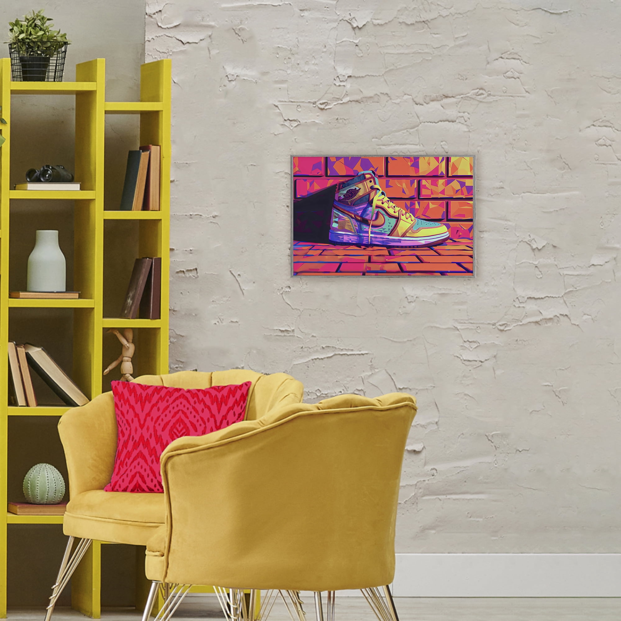 Stupell Industries Sneaker with Vibrant Geometric Hues Gray Framed Giclee Art, design by Creative Studio