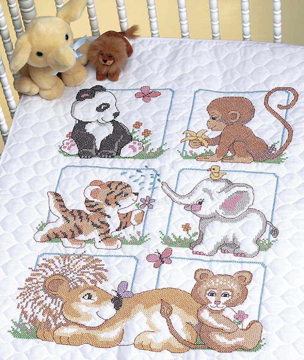 Animal Babies Pre-Embroidery Crib Quilt Stamped Cross-Stitch Kit