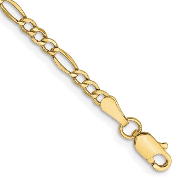 Diamond2Deal Mother's Day Gift 10K Yellow Gold 2.5mm Semi-Solid Figaro Chain Anklet for Women 10"