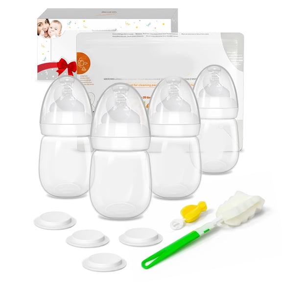 XIRQI Baby Bottle Set for Newborns, Feeding & Breast Milk Storage Bottles with Storage Lids, 11-Piece Wide-Neck Anti-Colic Bpa-Free Starter Gift Set with Steam Bag & Cleaning Brushes (6Oz/180Ml)