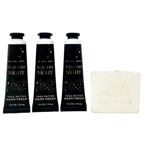 Bath & Body Works Into The Night - 3 Pack Of Hand Cream With a Natural Oats Sample Soap.