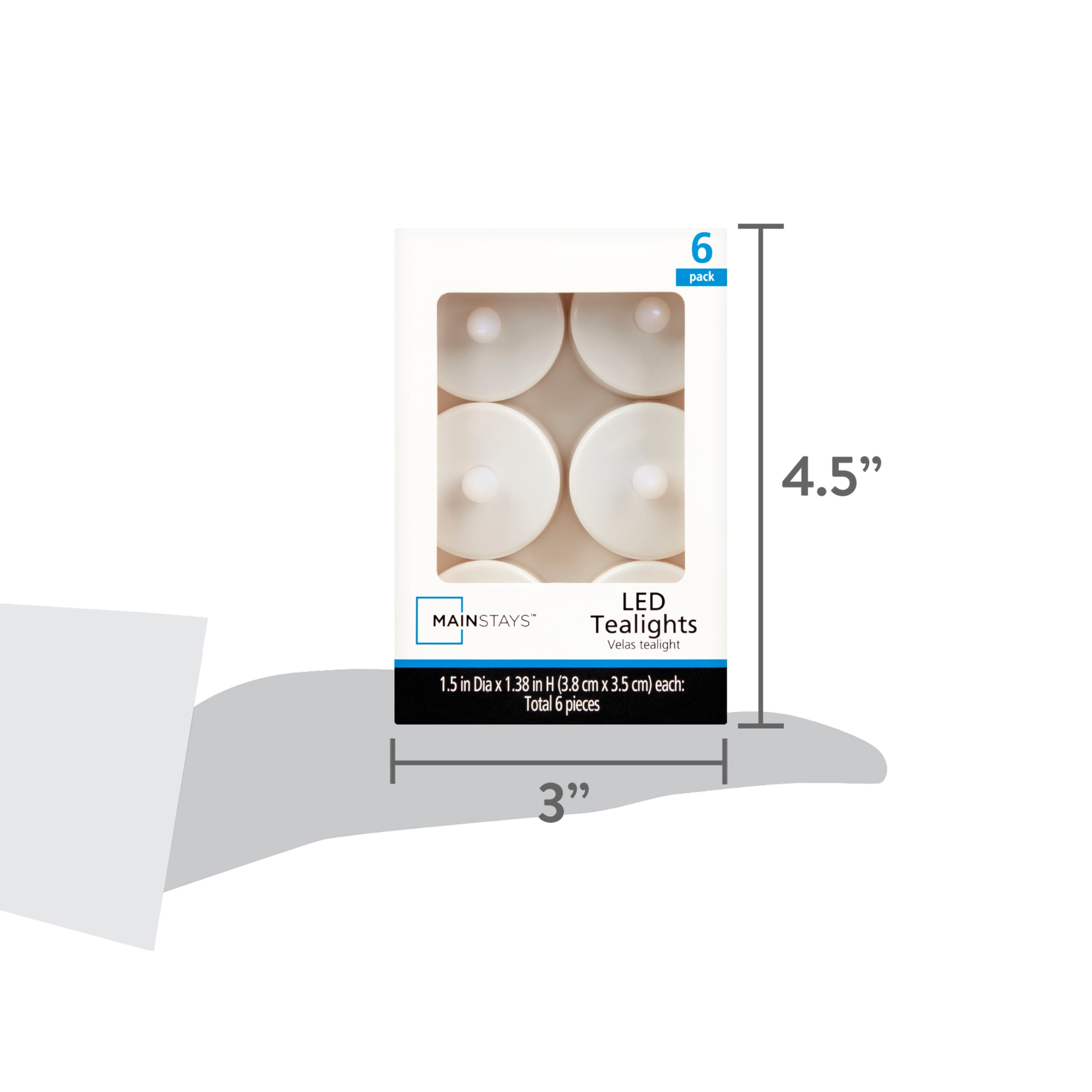 Mainstays Flameless LED Tealights, White, Set of 6