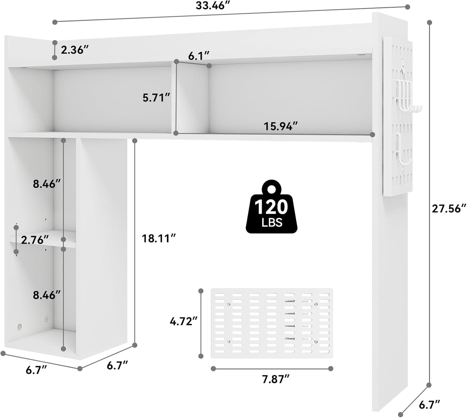 PULUOMIS Desktop Bookshelf, Desk Shelf for Computer Desk, 33.46" 5-Tier Adjustable Desktop Hutch Organizer with Pegboard for Home Office, White