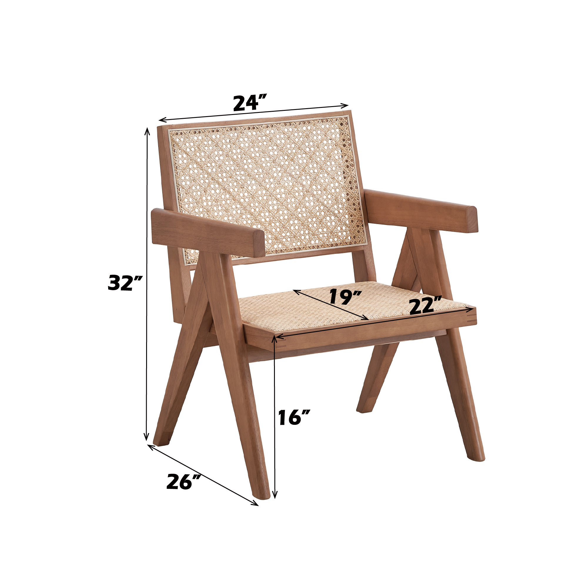 Velentina Rattan Accent Chair - Natural Finish, 26" Wide, Breathable Seat. Perfect for Living Room, Bedroom. Adds Earthy Elegance & Comfort. Synthetic Wood Frame.