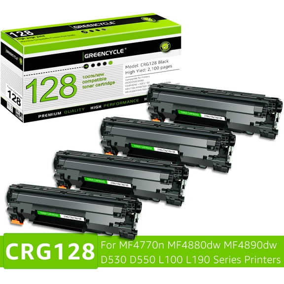 GREENCYCLE 4 Pack Compatible CRG128 Black Toner Cartridge Replacement for Canon 128 C128 High Yield Toner Use with ImageClass D530 D550 MF4400 MF4770n MF4870dn Printer