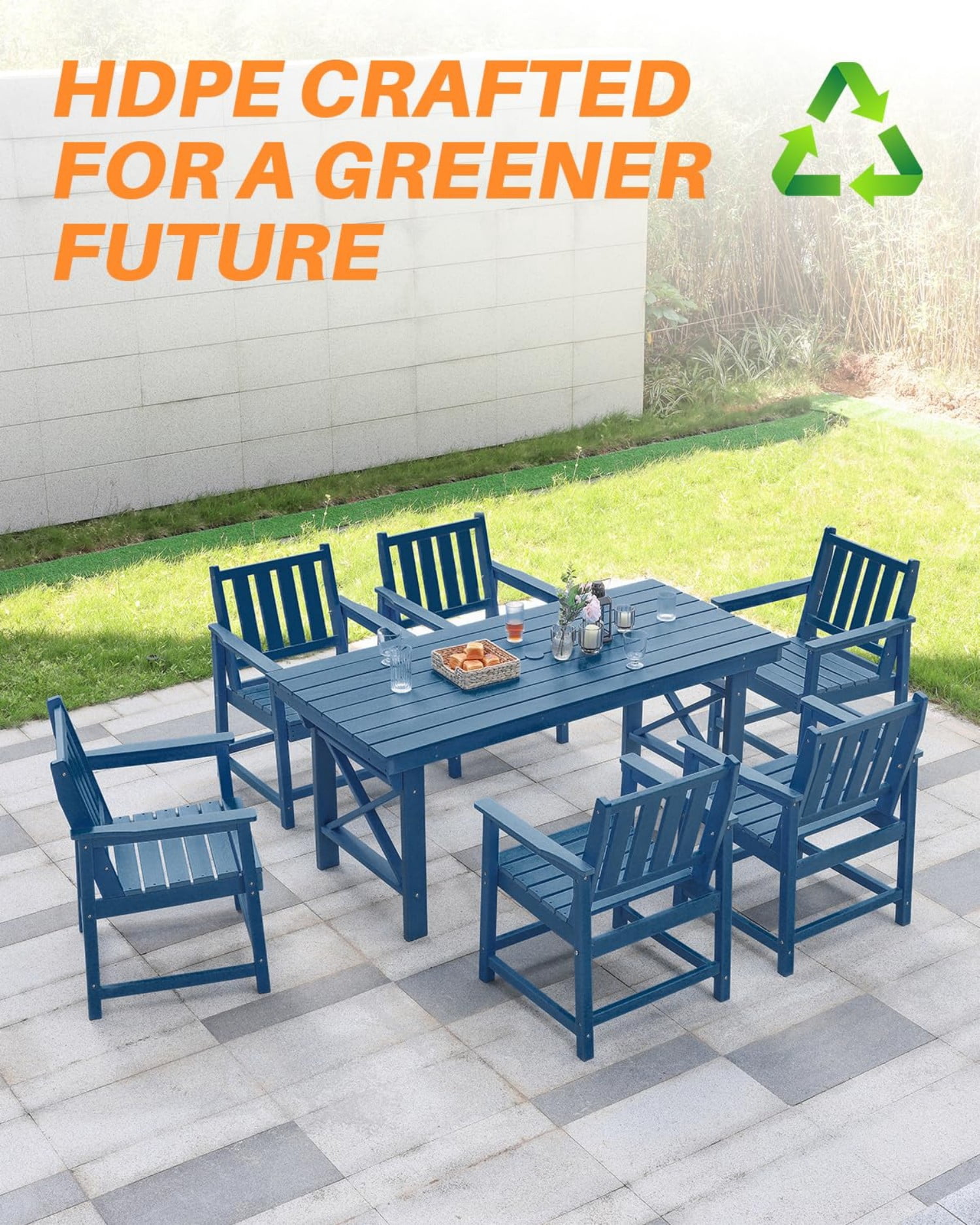 HDPE Outdoor Dining Chair with Armrests, All-Weather Patio Dining Chair, Heavy Duty HDPE Outdoor Armchair for Deck, Porch, Garden, Poolside, Backyard, Navy
