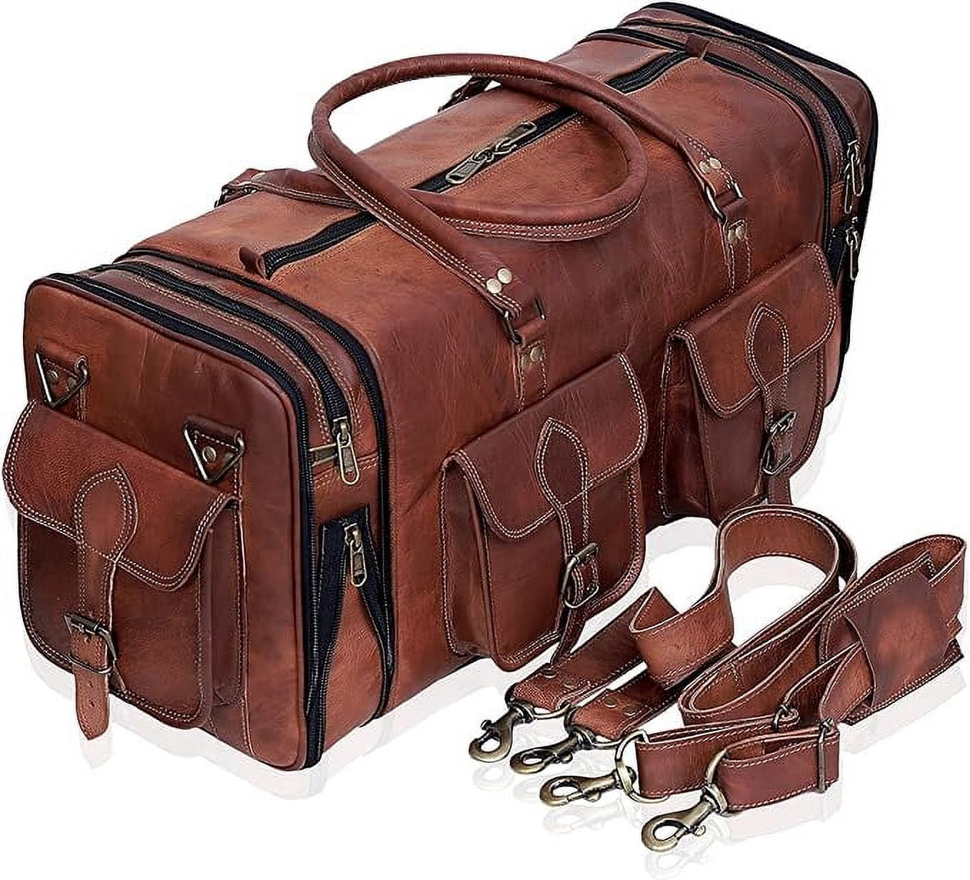 RUZIOON Handmade Vintage Travel Luggage 30 Inch Duffel Gym Sports Bag Weekender Travel Overnight Carry One Duffel Bag For Men (30 inch large)