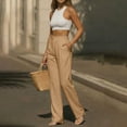 thumbnail image 3 of cocolona Womens Casual Dress Pants Elastic Waist Straight Wide Leg Business Work Pants with Pockets, 3 of 5