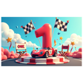 thumbnail image 2 of Racing Themed Backdrop Banner with ONE Lettering and Checkered Flags, Party Decorations for First Birthday Party, Photography Props, Kids Party Supplies, Decor Background, 2 of 4