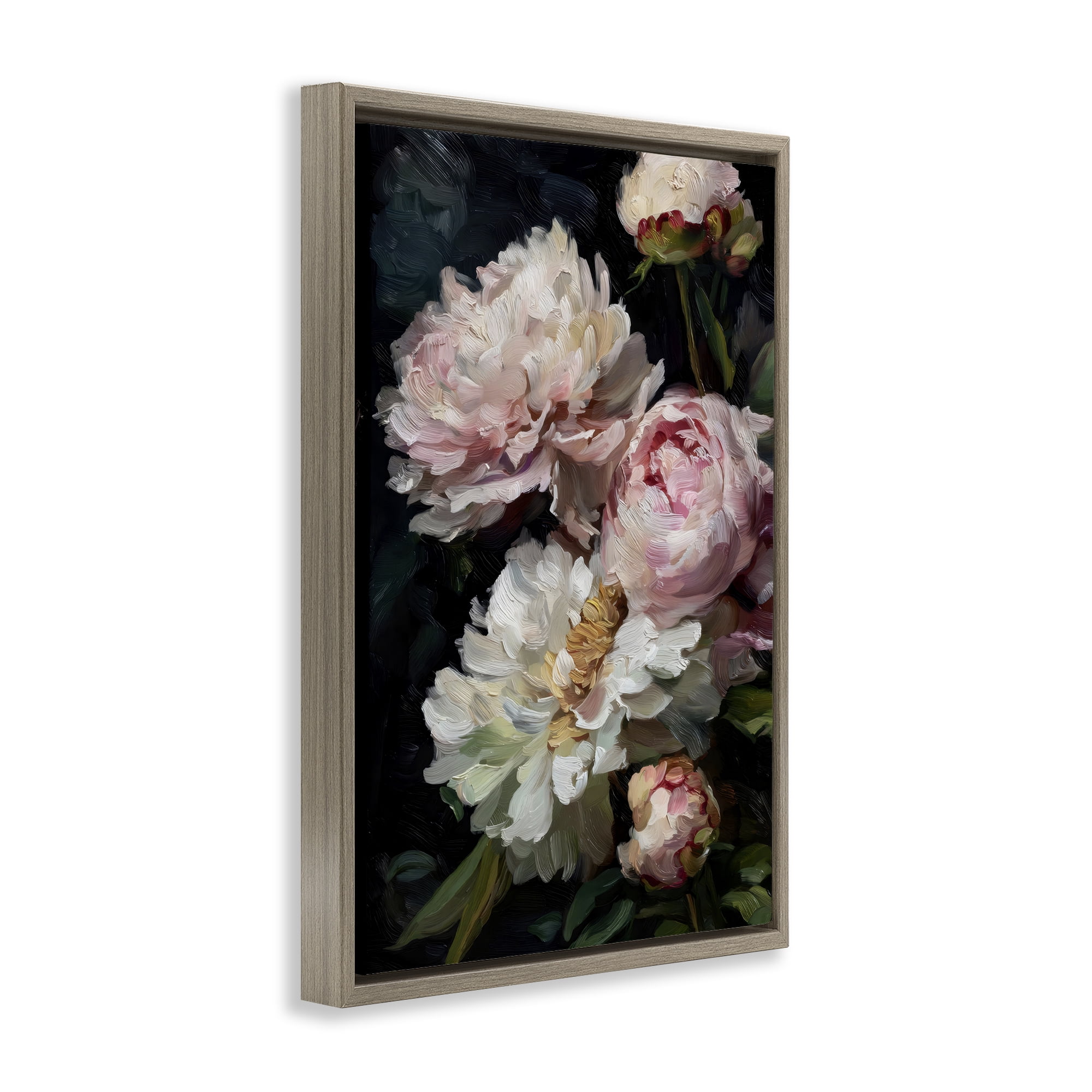 Stupell Industries Soft And Moody Peonies Brown Framed Floater Canvas Wall Art, design by Petal Prints Design