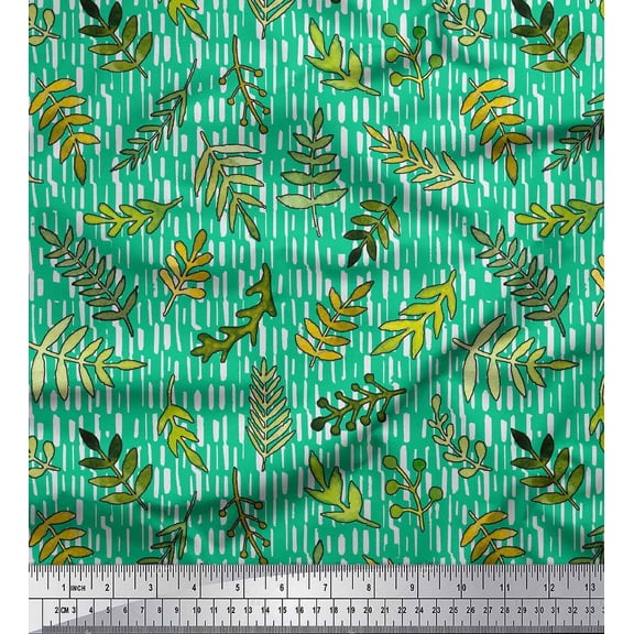 Soimoi Green Cotton Duck Fabric Seal Leaves Print Fabric by the Yard 44 Inch Wide