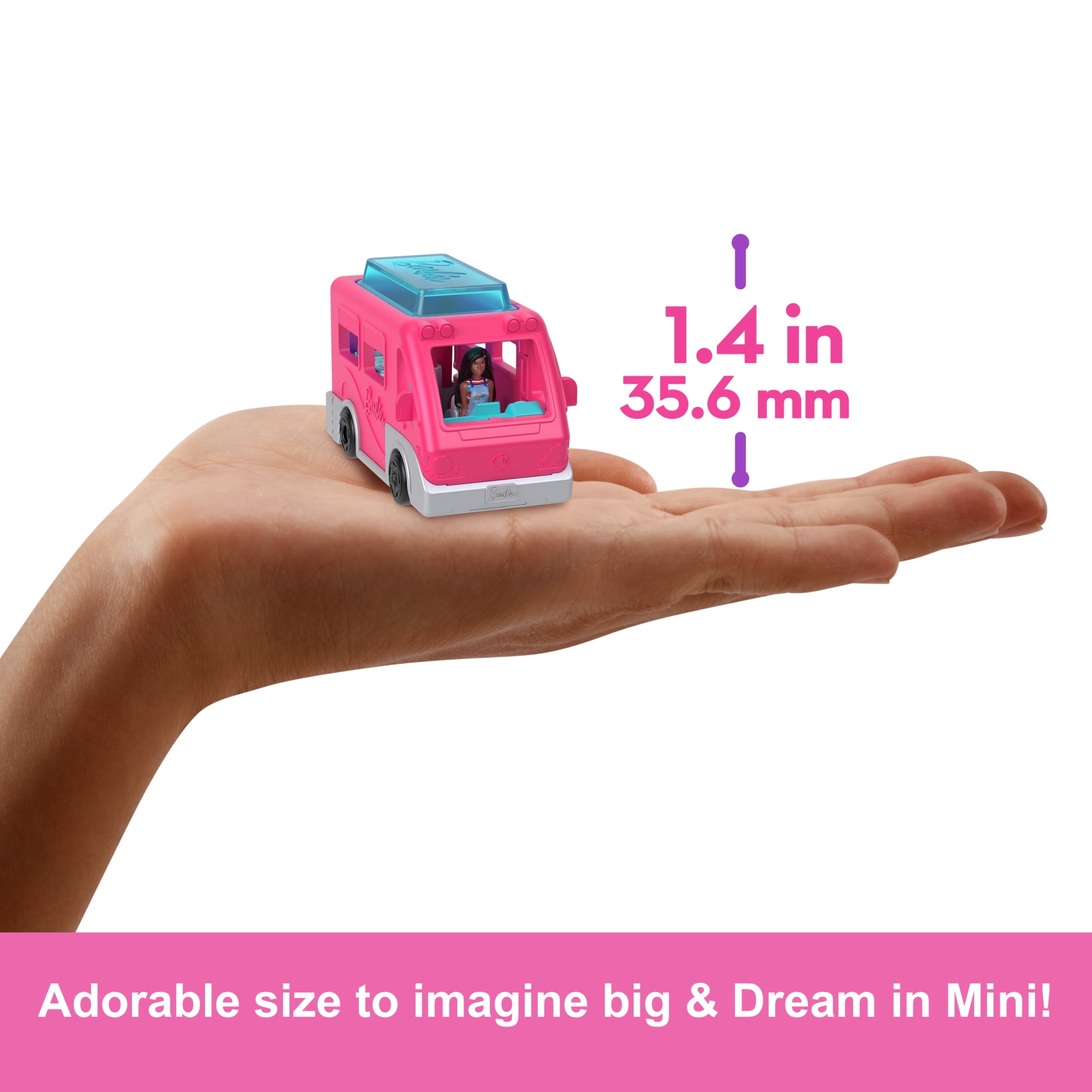 Barbie Mini BarbieLand Doll & Toy Vehicle Set, 1.5inch Barbie Doll & DreamCamper  (图5)