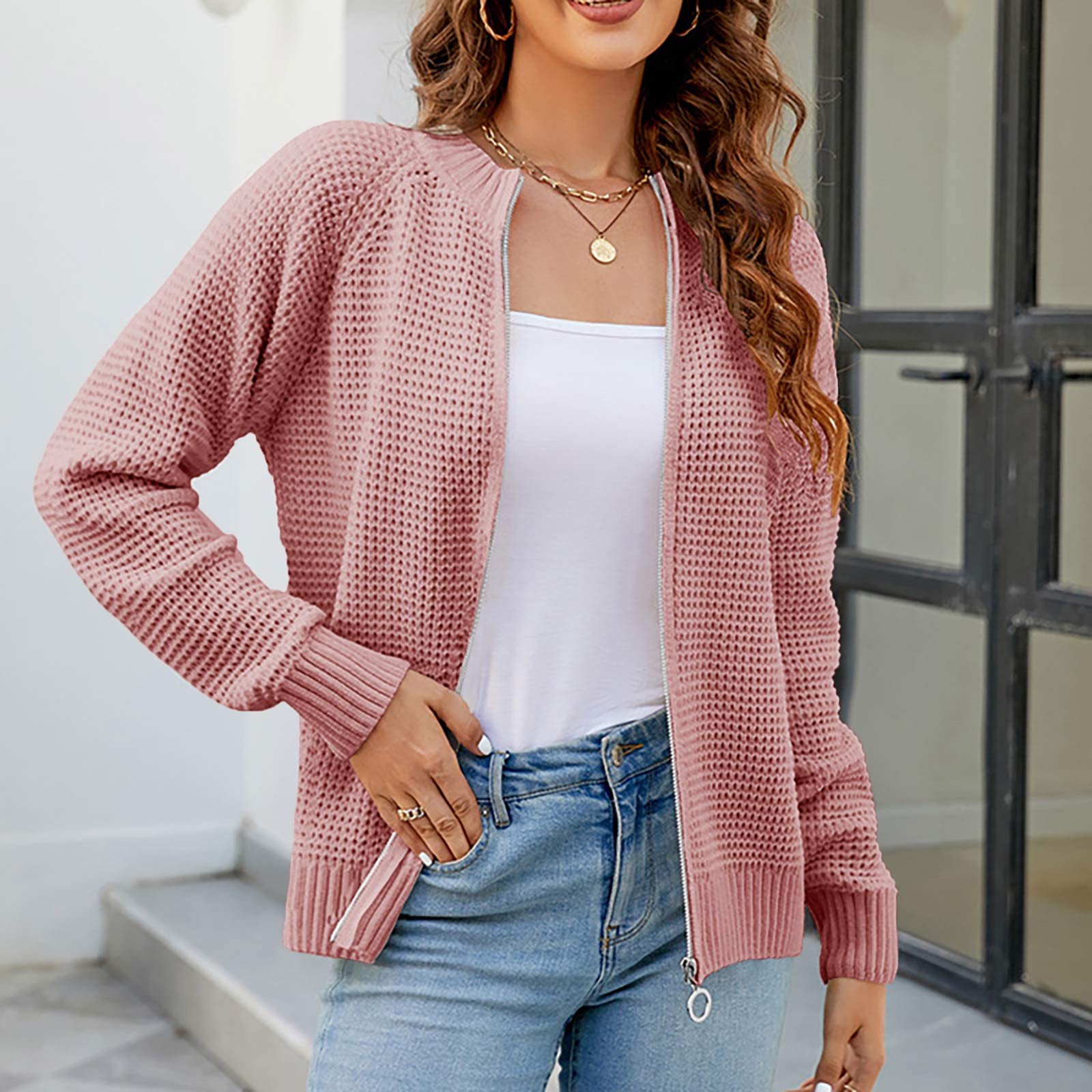 SuperPrity Women's Cropped Cardigan Sweater - Long Sleeve, Button-Down, With Pockets For Fall 2024