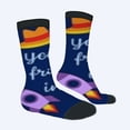 thumbnail image 2 of Four Seasons Universal Socks - 2 Pairs of Unisex Trendy Socks with Playful Dark Blue Design Colorful Stars & Rocket Patterns, 2 of 5