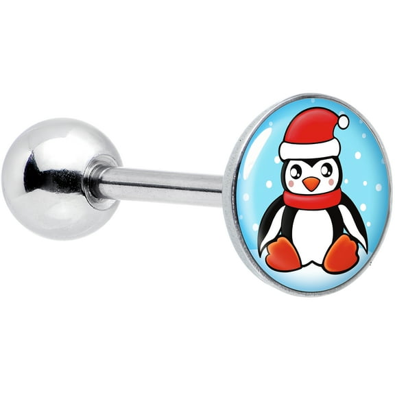 Body Candy 14G Women Snowfall Holiday Penguin Barbell Tongue Ring Body Piercing Jewelry 5/8”