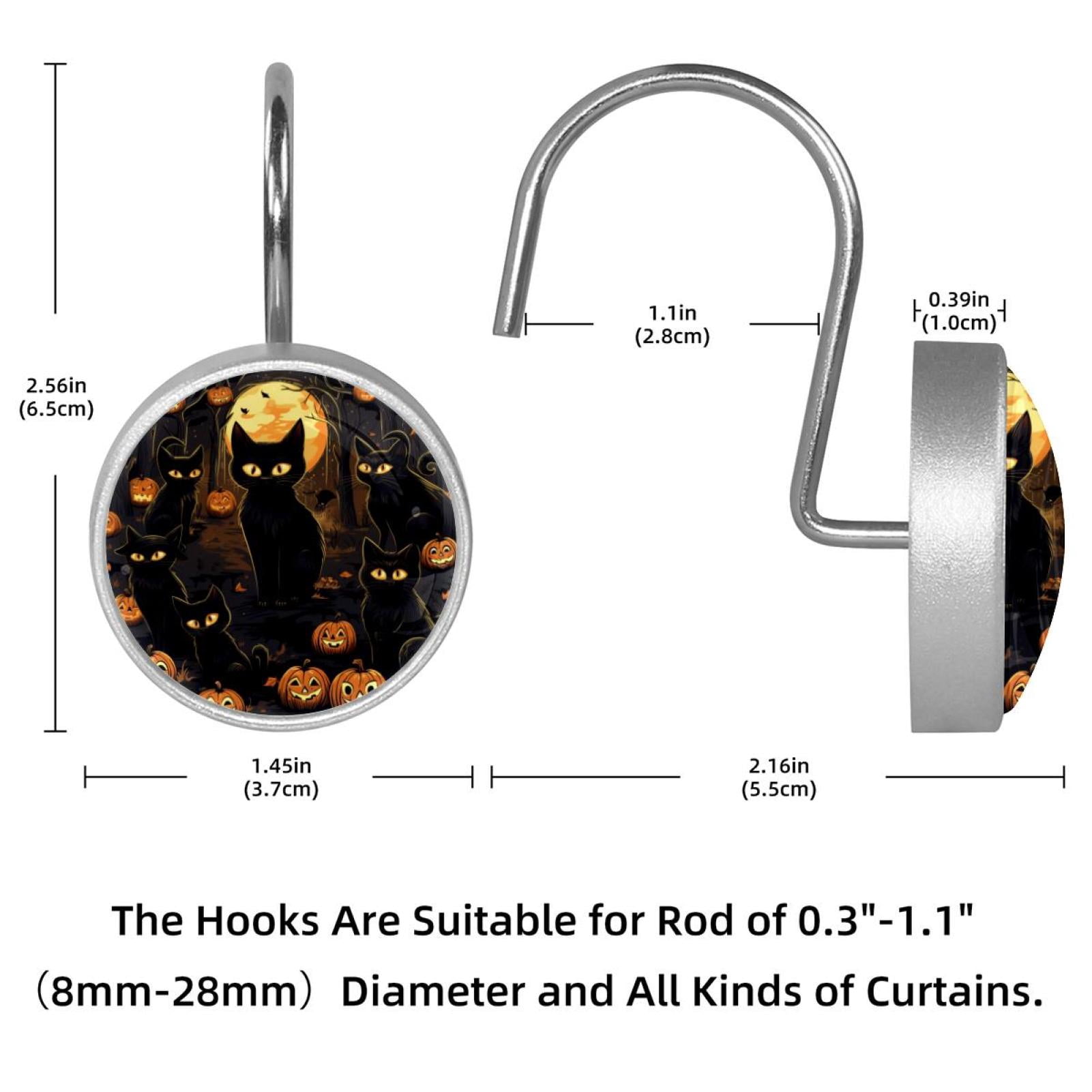 12pcs Decorative Shower Curtain Hooks, Rust Resistant Shower Rings for Bathroom Living Room,Rustproof Stainless Steel Rings for Shower Curtain and Liner Rods,Halloween Cat P