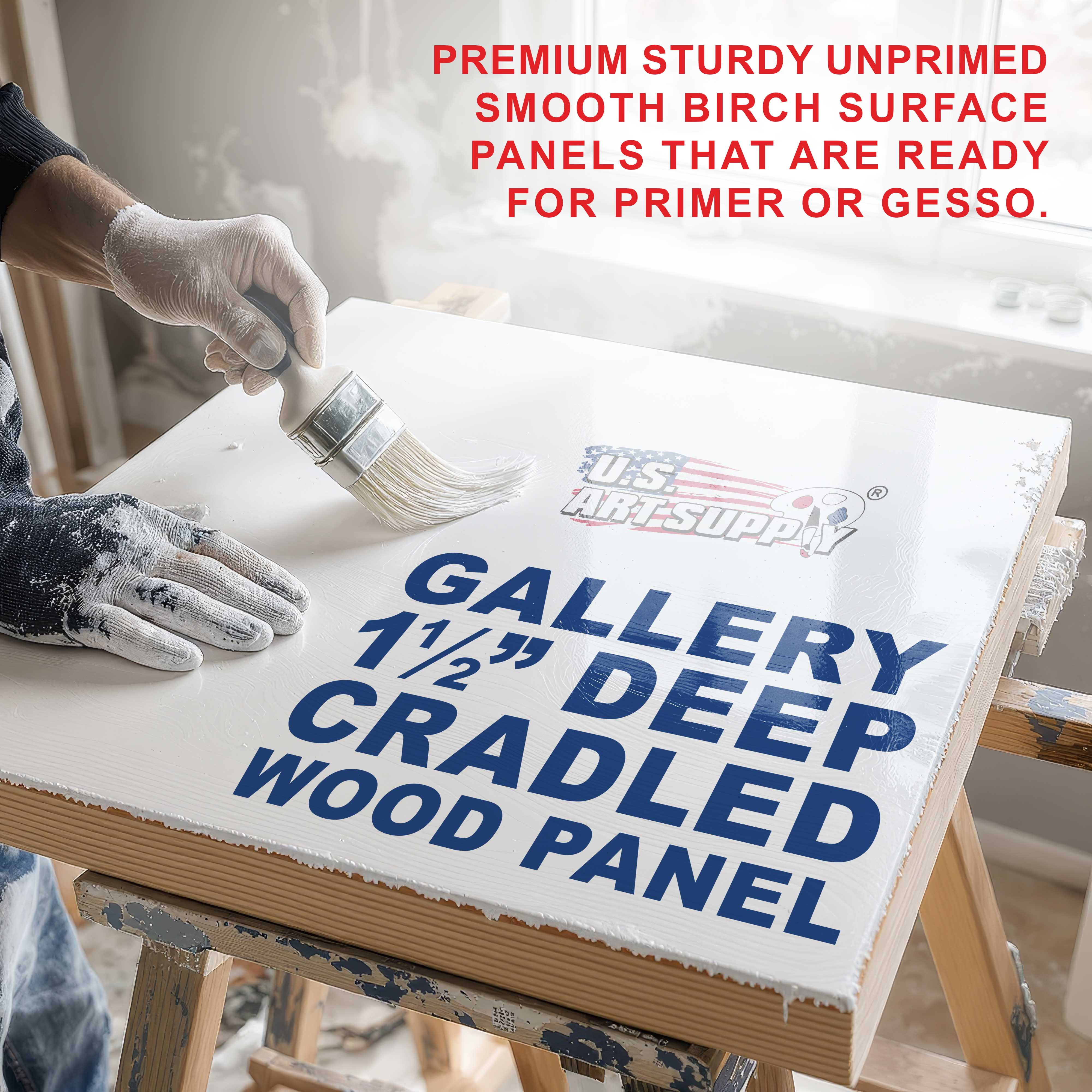 U.S. Art Supply 6" x 12" Unfinished Cradled Wood Panels for Painting, Gallery 1-1/2" Deep (4 Pack) - Artist Depth Wooden Wall Canvases - Mixed-Media Craft, Acrylic, Oil, Encaustic, Paint Pouring