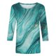 thumbnail image 4 of ICHUANYI ClearanceWomen's Fashion Printed T-shirt Mid-length 3/4 Sleeves Blouse Round Neck Casual Tops(Blue, S) ICHUANYI WER20232080504206, 4 of 5