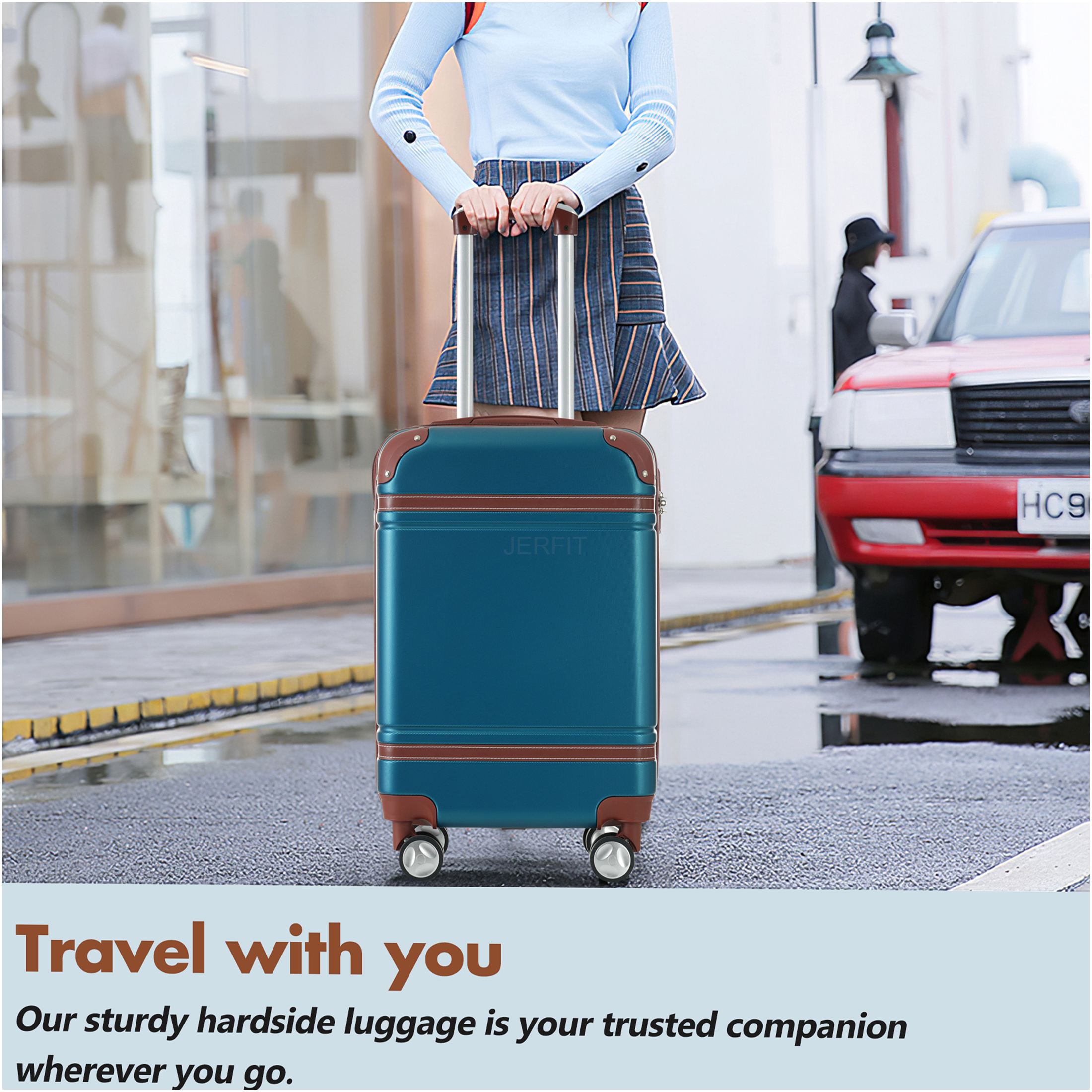 JERFIT 24" Expandable Hardside Spinner Suitcase Set with TSA Lock, Lightweight ABS Carry-On Luggage & Duffel Bag, Blue
