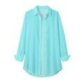 thumbnail image 6 of Oversized Button Down Shirts for Women, Yigetop Women Long Sleeve Solid Color Tops Long Loose Thin Plus Size Shirts Blouses Tops Button Up Shirt Women Light Blue 3XL, 6 of 6