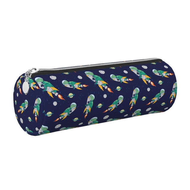 Disketp Astronaut Dinosaur Estuche Organizador de Lápices de Cuero, Estuche de Oficina con Cremallera para Bolígrafo y Lápiz