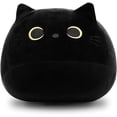 thumbnail image 1 of Almohada de juguete de peluche de gato negro 3D, peluche gordo, almohadas Kawaii diseño en forma de gato decoración de cojín trasero Lumbar, 1 of 4