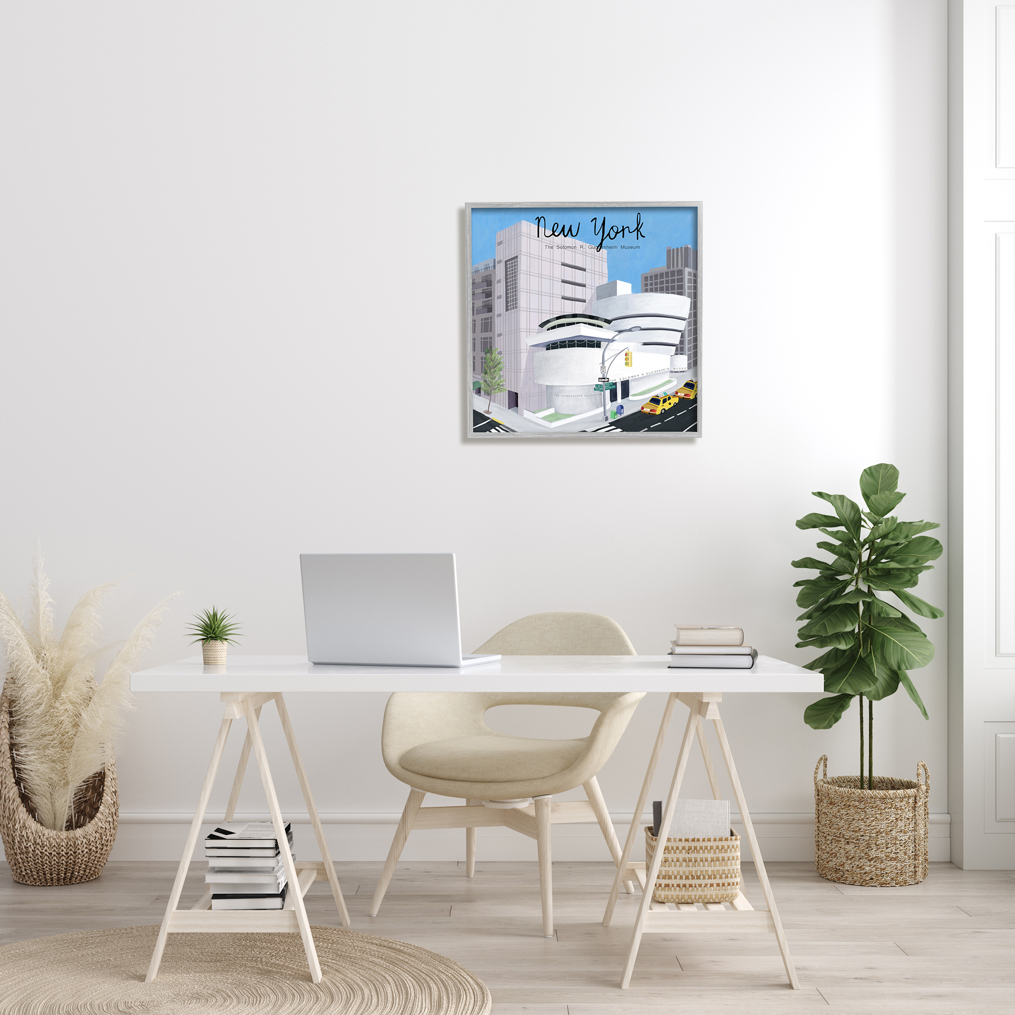 Stupell Industries New York Famous Museum Landmark Modern Architecture Travel & Places Painting Gray Framed Art Print Wall Art, 24 x 24