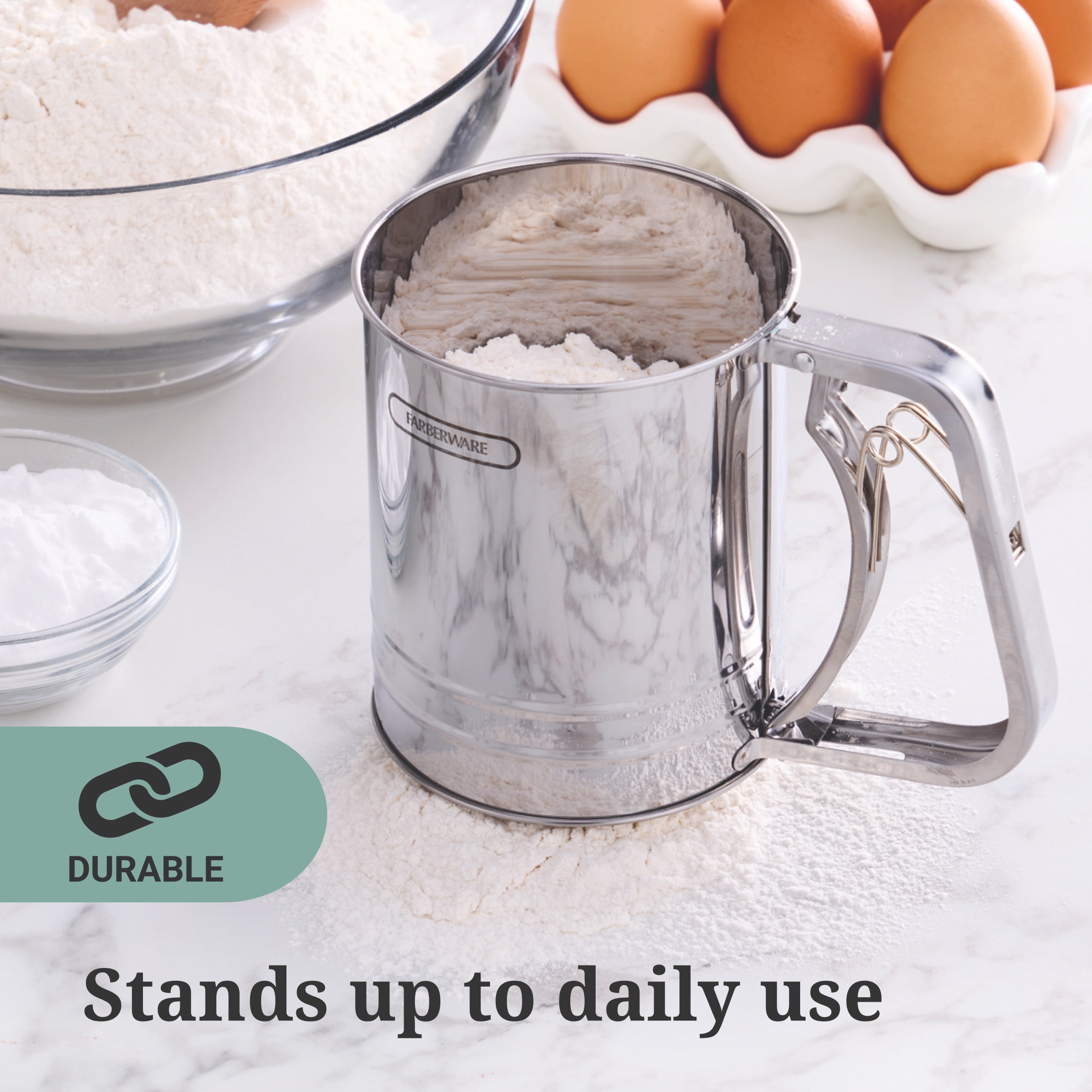Farberware Professional Stainless Steel 3 Cup Flour Sifter with One-Hand Operation