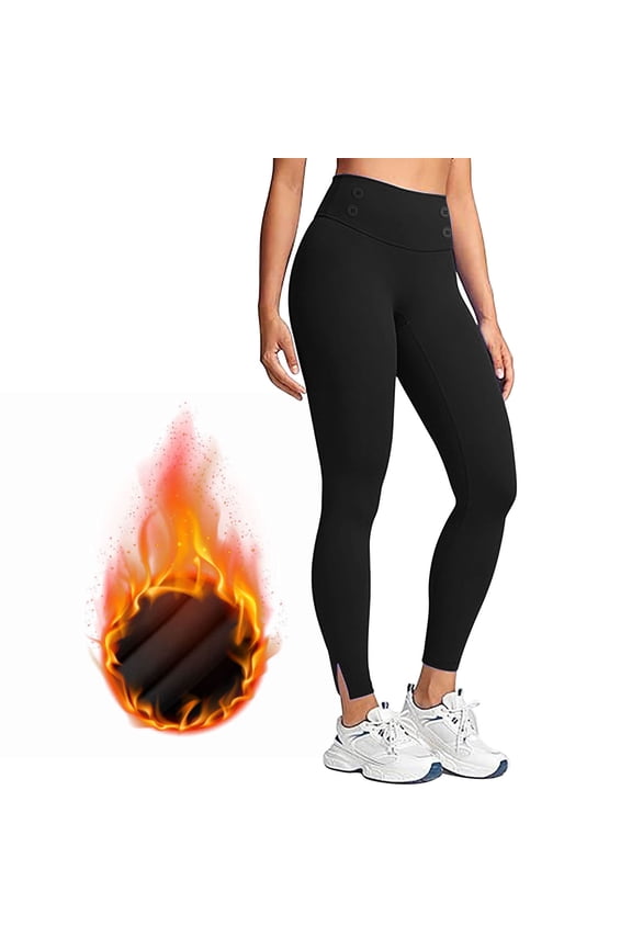 Fleece Lined Leggings Women Fall Winter Thermal Warm Button Elastic High Waisted Tummy Control Stretchy Workout Yoga Pants
