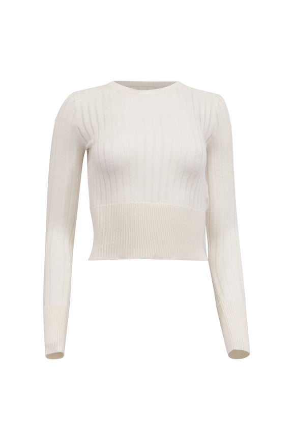 Pre-Owned Max Mara Studio Ribbed-Knit Cropped Sweater in White Silk