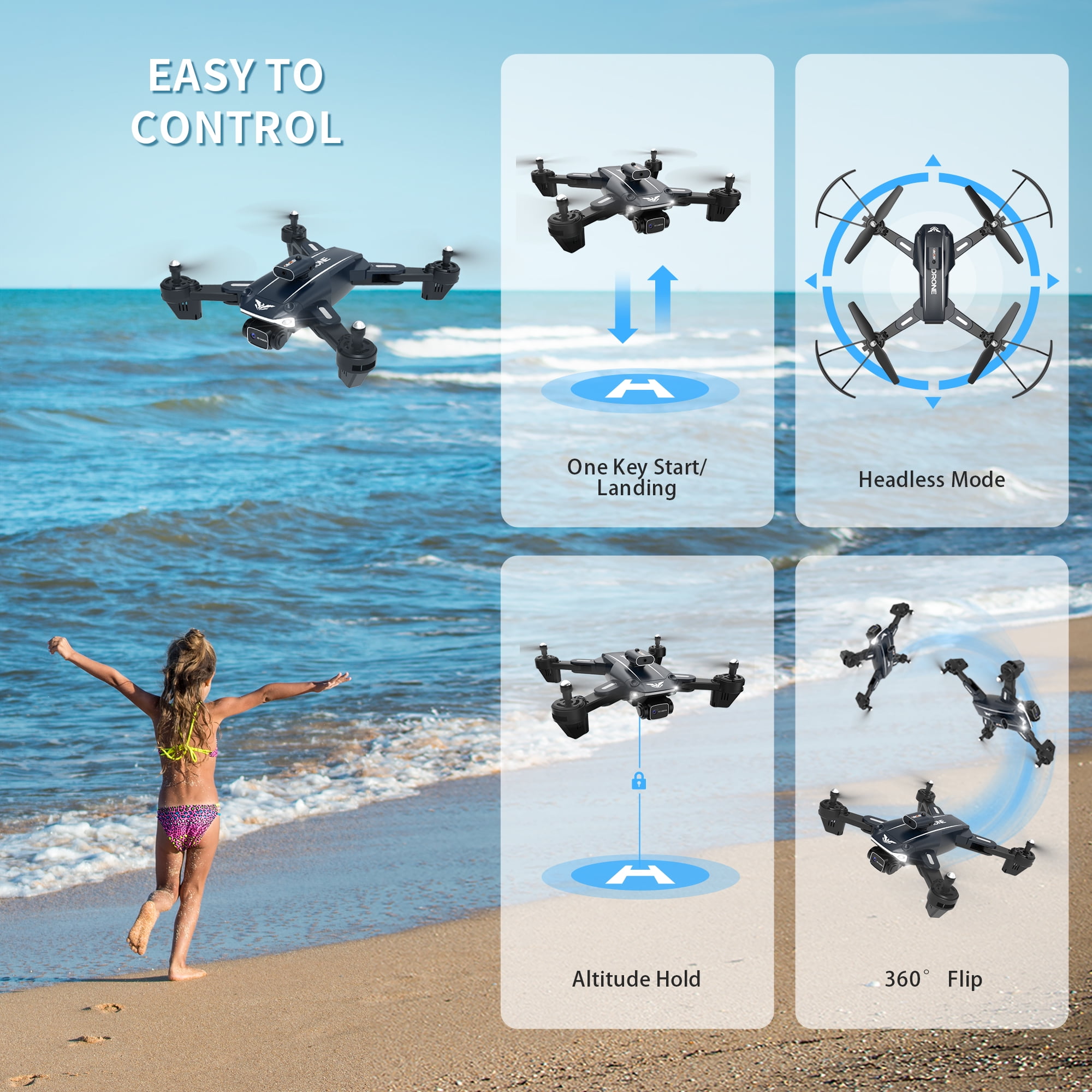 D89 RC Drone with 4K HD Dual Camera for Adults and Kids, FPV RC Quadcopter with 3 Batteries, Black