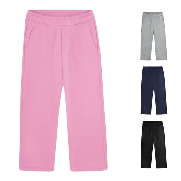 OSOLU Boys Pants Solid Color Comfortable Elastic Waist Side Pockets Hem Slit Straight Trousers Daily Wear Pink