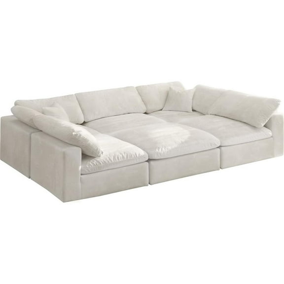 Maklaine Contemporary Velvet Down Filled Modular Sectional Sofa in Cream