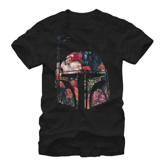 Men's Star Wars Boba Fett Floral Print Helmet  Graphic Tee Black 3X Large