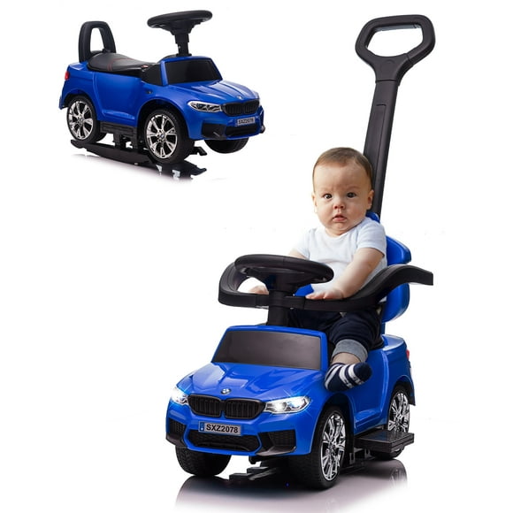 VOLTZ TOYS Push Car for Kids, Licensed BMW M5 4-in-1 Push Pedal Ride on Car for Baby, Foot to Floor Ride-on Car with Push Bar, Leather Seat, LED Lights, Horn, Foot Rest and Rocking Chair Rails