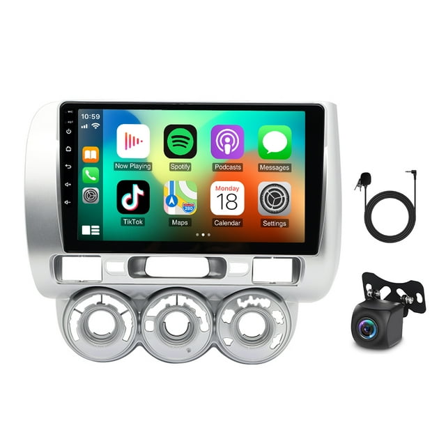 4+64G Android 14 Stéréo de Voiture pour Honda Jazz GD 2002-2008 Sans Fil Intégré CarPlay Android Auto Radio de Voiture 9 Po avec Navigation GPS Wi-Fi Bluetooth FM/RDS Lien Miroir SWC + Caméra de Sauvegarde AHD