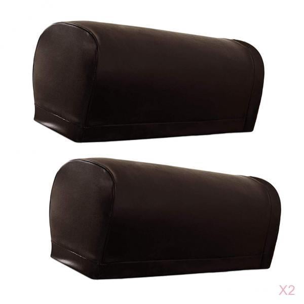 2 Pares De De Reposas De Sofá De Muebles Elásticos De Cuero PU Antideslizante Café Sunnimix Protector de la funda del reposabrazos del sofá