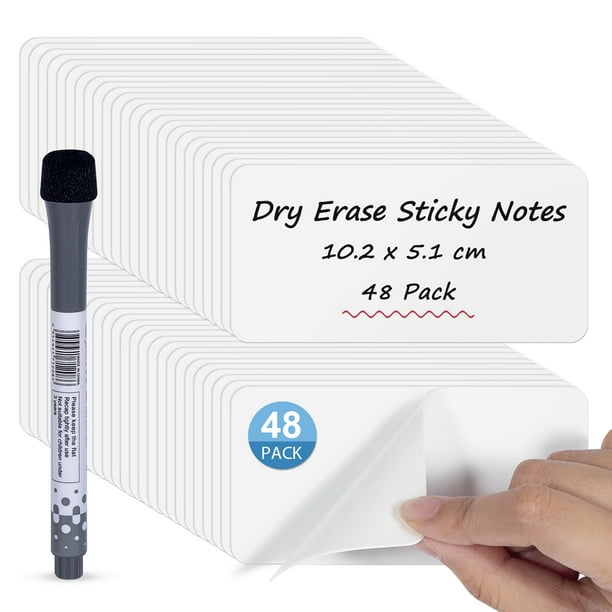 Dry Erase Sticky Notes, Removable Whiteboard Labels, 4" X 2" Size, 48