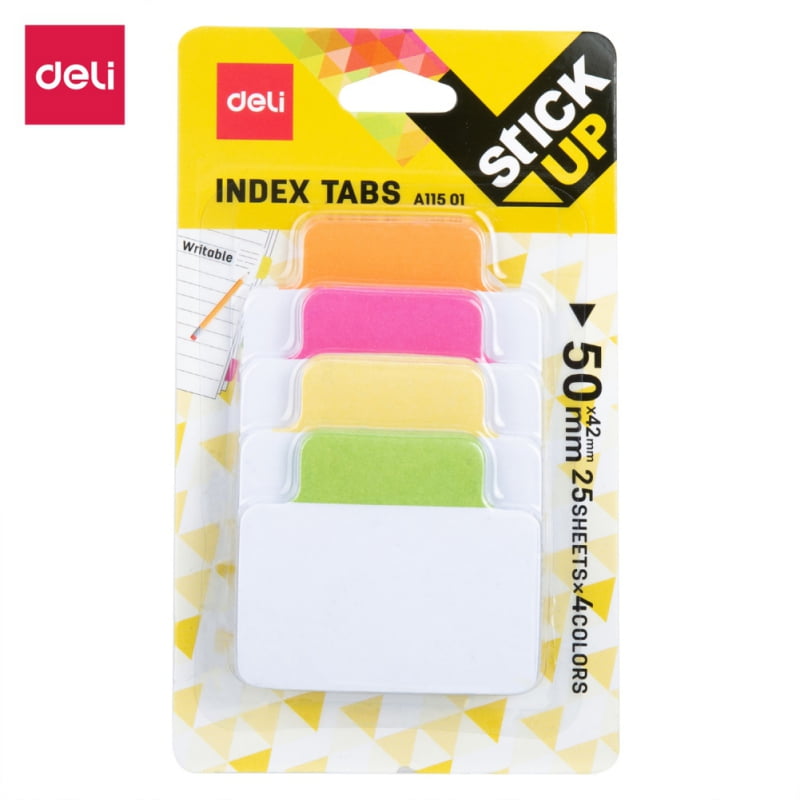 Write-On Removable Index Tabs, 100 Tabs per Pack, 2' x 1.6' Size, 4 Assorted Colors